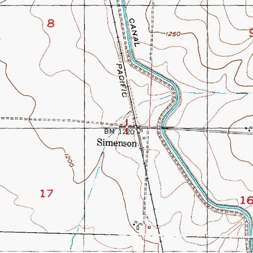 Topographic Map of Simenson, WA