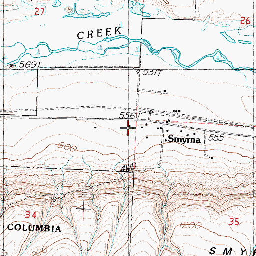 Topographic Map of Smyrna, WA
