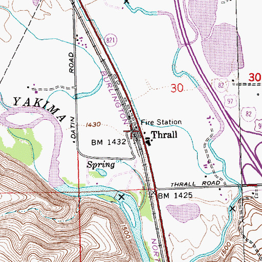 Topographic Map of Thrall, WA