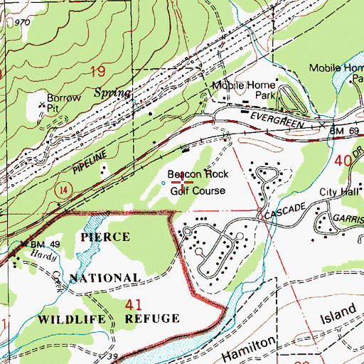 Topographic Map of Beacon Rock Golf Course, WA