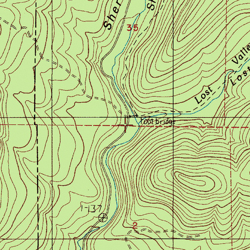 Topographic Map of Lost Valley Creek, WA