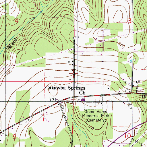 Topographic Map of Catawba Springs Oil Field, AL