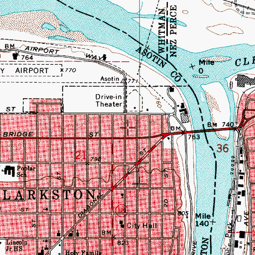 Topographic Map of Clarkston Shopping Center, WA