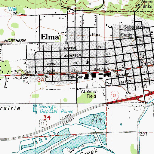 Topographic Map of Elma High School, WA
