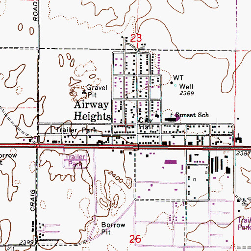 Topographic Map of Airway Heights, WA
