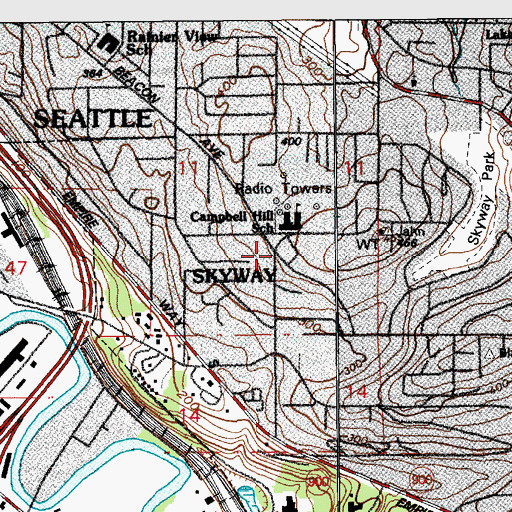 Topographic Map of Skyway, WA