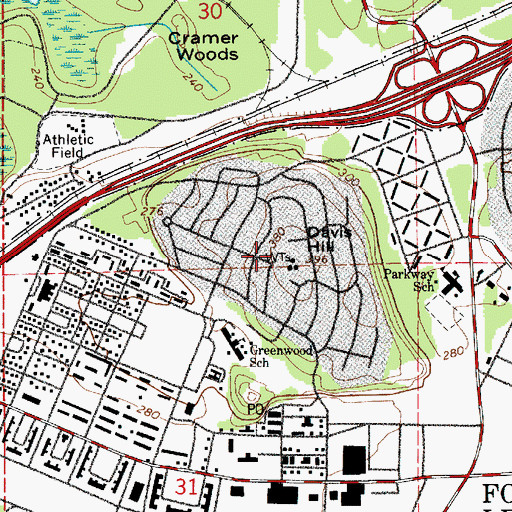 Topographic Map of Davis Hill, WA