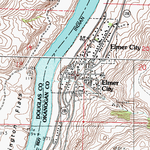 Topographic Map of Elmer City, WA