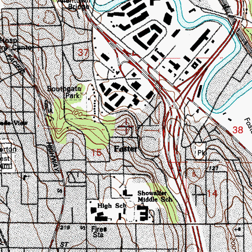 Topographic Map of Foster, WA