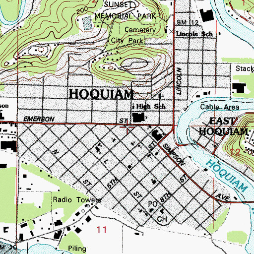 Topographic Map of Hoquiam, WA