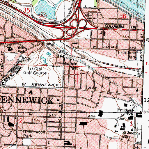 Topographic Map of Kennewick, WA