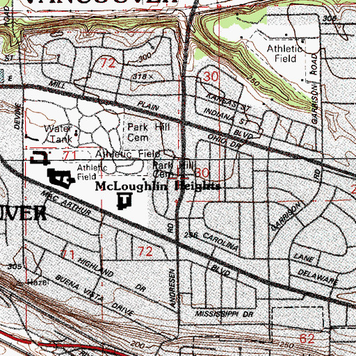 Topographic Map of McLoughlin Heights, WA