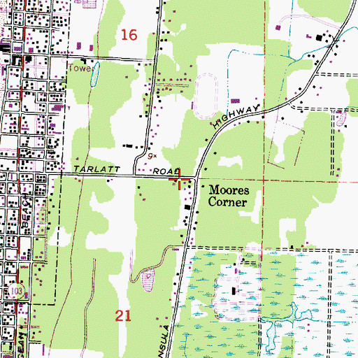 Topographic Map of Moores Corner, WA