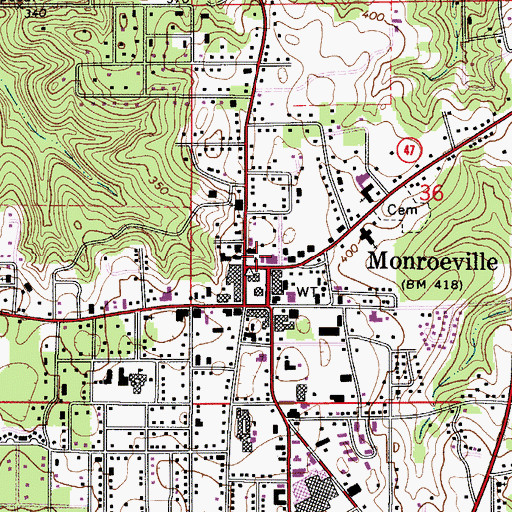 Topographic Map of Monroeville Presbyterian Church, AL