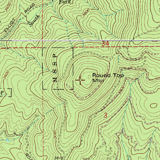 Topographic Map of Round Top Mountain, WA