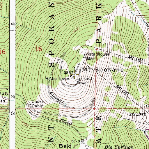 Topographic Map of Mount Spokane, WA