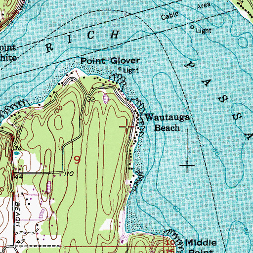 Topographic Map of Wautauga Beach, WA