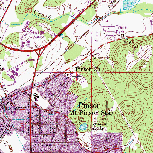 Topographic Map of Pinson Cemetery, AL