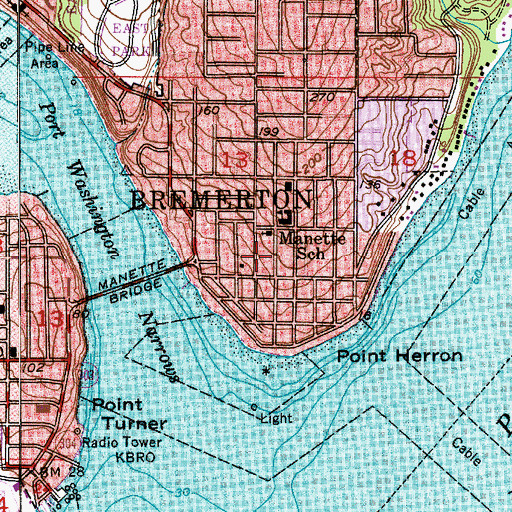 Topographic Map of Manette, WA