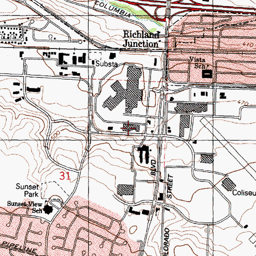 Topographic Map of Columbia Square, WA