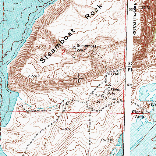 Topographic Map of Steamboat Rock State Park, WA