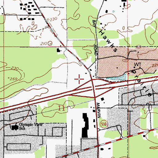 Topographic Map of Hawks Prairie Mall, WA