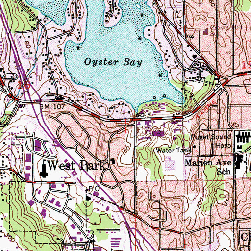 Topographic Map of Oyster Bay Plaza, WA