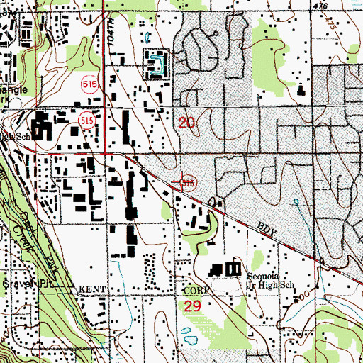 Topographic Map of Kent East Shopping Center, WA