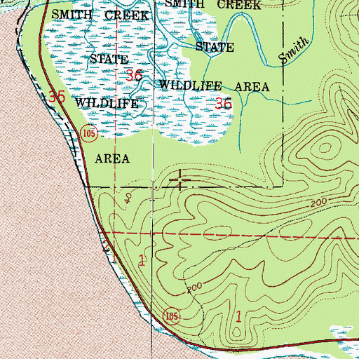 Topographic Map of Smith Creek State Wildlife Recreation Area, WA