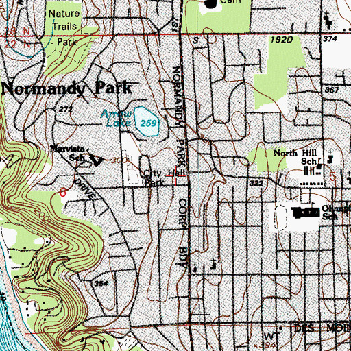 Topographic Map of Normandy Village, WA