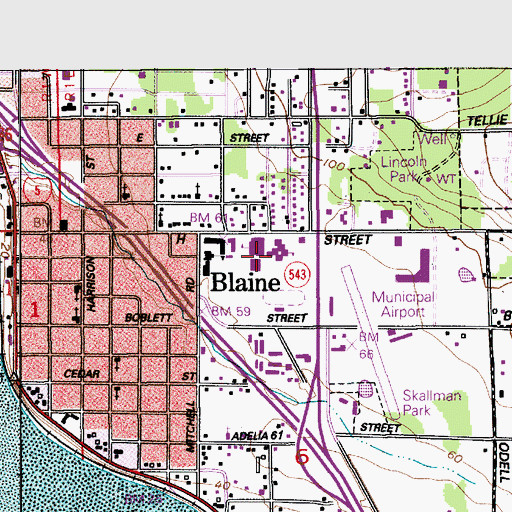 Topographic Map of Blaine High School, WA