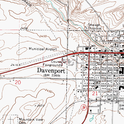Topographic Map of Lincoln County Fairgrounds, WA