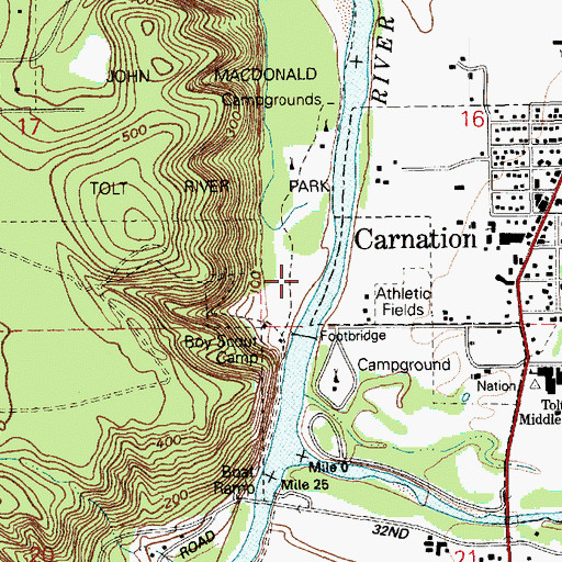Topographic Map of MacDonald Memorial Park, WA