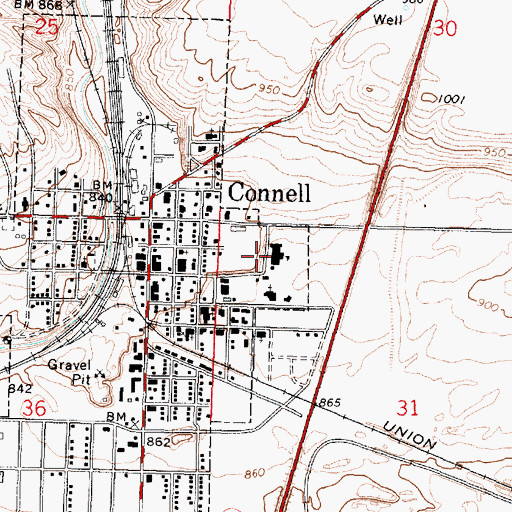 Topographic Map of Connell Elementary School, WA