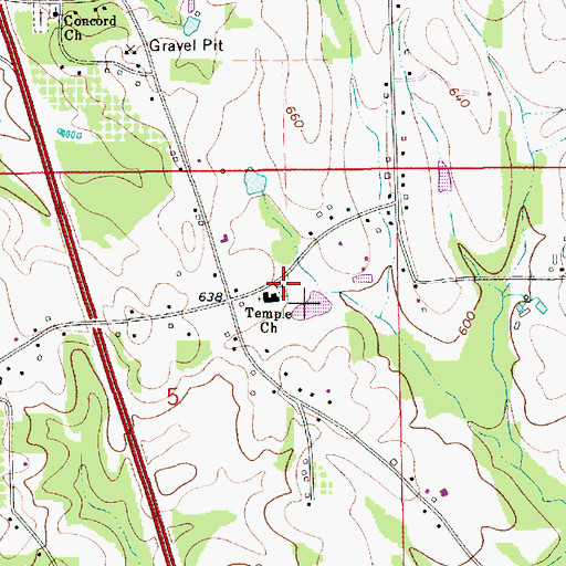 Topographic Map of Temple Cemetery, AL