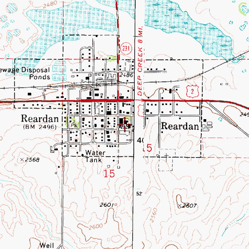 Topographic Map of Reardan Middle / High School, WA