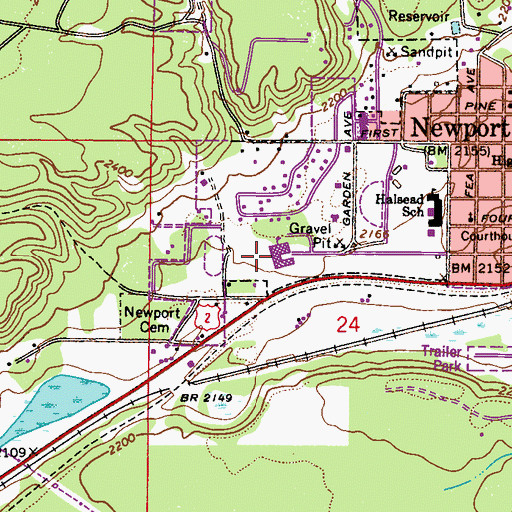 Topographic Map of Newport High School, WA
