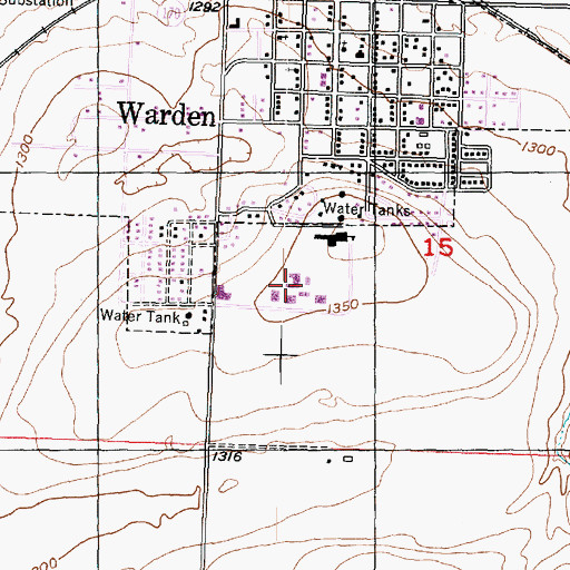 Topographic Map of Warden Middle School, WA