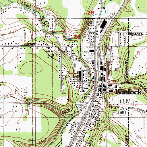 Topographic Map of Winlock Miller Elementary School, WA