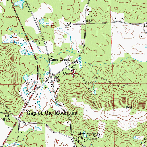 Topographic Map of Cane Creek Cemetery, AL