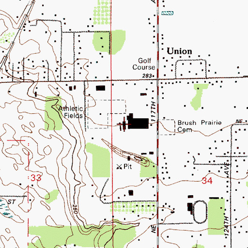 Topographic Map of Prairie High School, WA