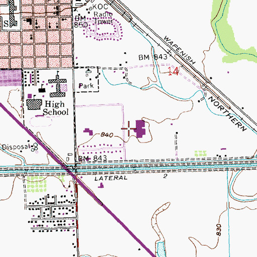 Topographic Map of Wapato Middle School, WA