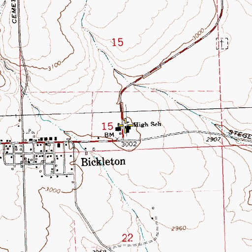Topographic Map of Bickleton Elementary/High School, WA