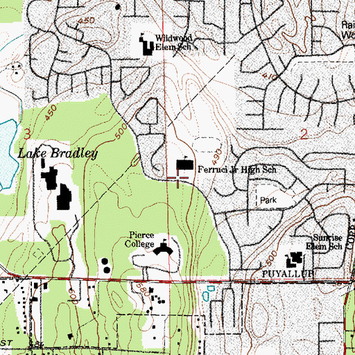 Topographic Map of Ferrucci Junior High School, WA