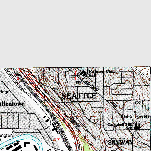 Topographic Map of Rainier View Elementary School, WA