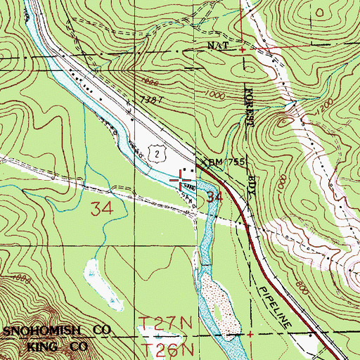 Topographic Map of Barclay Creek, WA