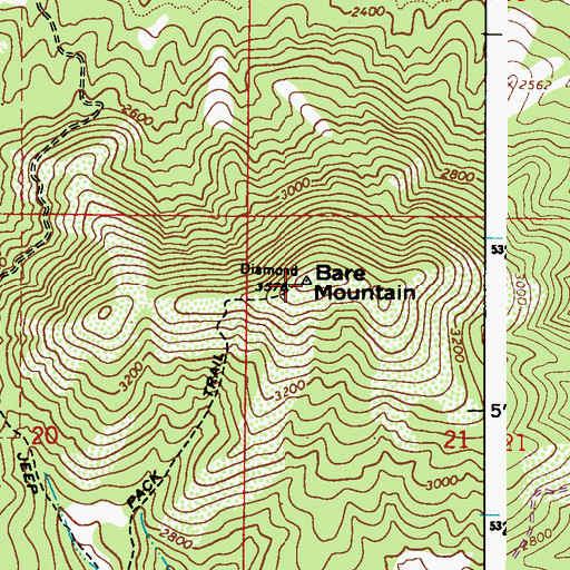 Topographic Map of Bare Mountain, WA