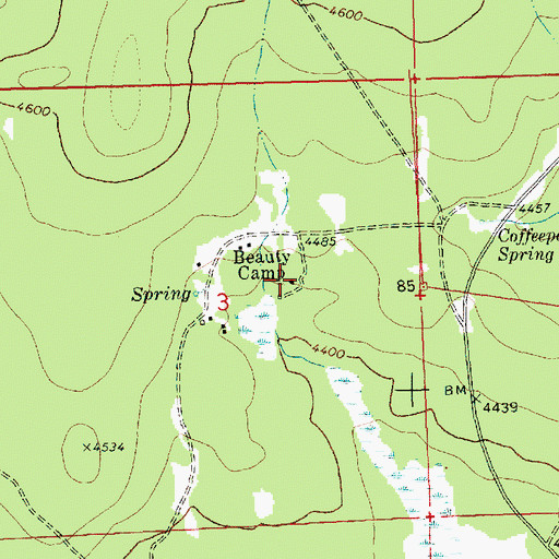 Topographic Map of Beauty Camp, WA