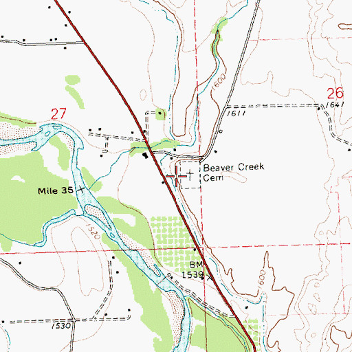 Topographic Map of Beaver Creek Cemetery, WA