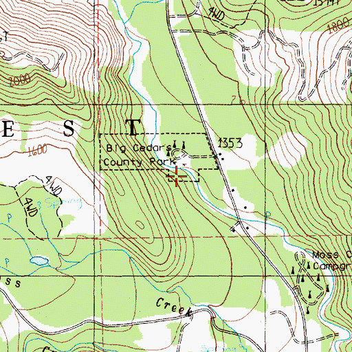 Topographic Map of Big Cedars County Park, WA